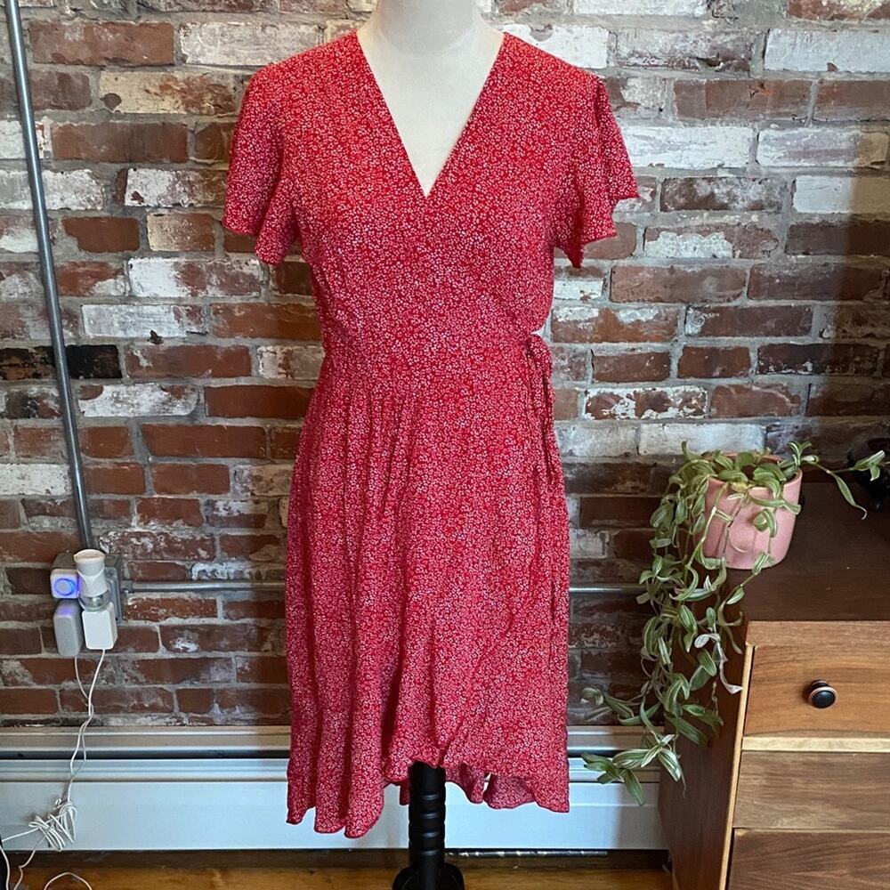 Women's Bohemian Floral Printed Wrap V Neck Short Sleeve Split Beach S